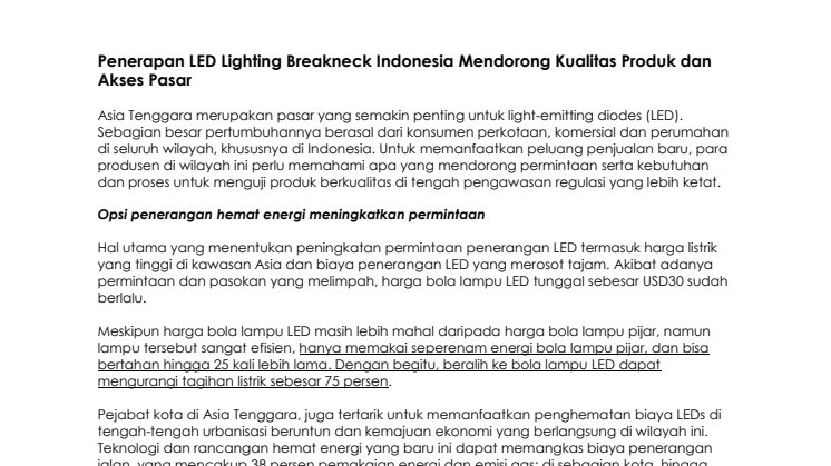 Penerapan LED Lighting Breakneck Indonesia Mendorong Kualitas Produk dan Akses Pasar