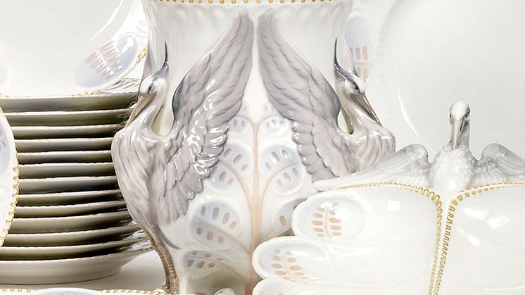 Pietro Krohn- "Hejrestellet" service af porcelæn, dekoreret i lyseblå og guld. B&G, 1895-1898 og 1902-1914..