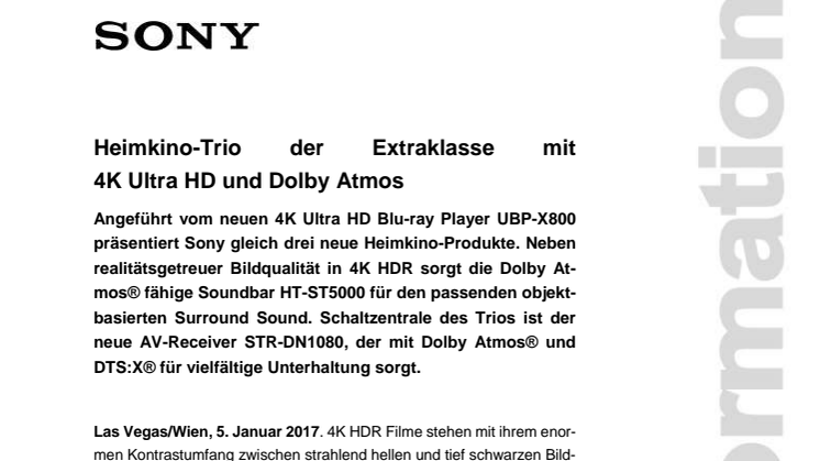 Heimkino-Trio der Extraklasse mit  4K Ultra HD und Dolby Atmos