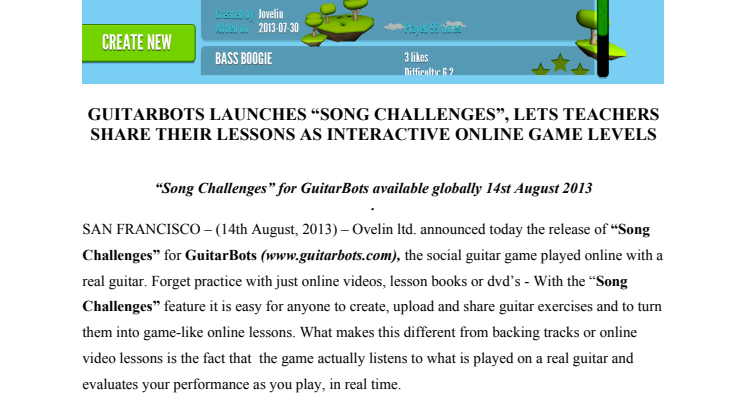 Online guitar game enables guitar teachers to to turn their  into gamified online guitar lessons easily
