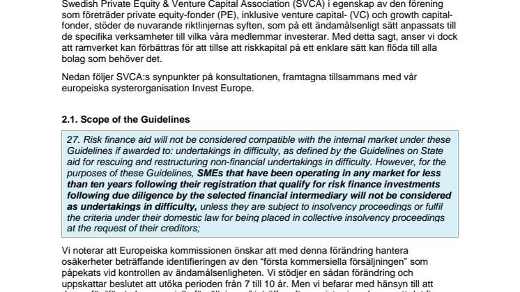Konsultation avseende riskfinansieringsriktlinjerna