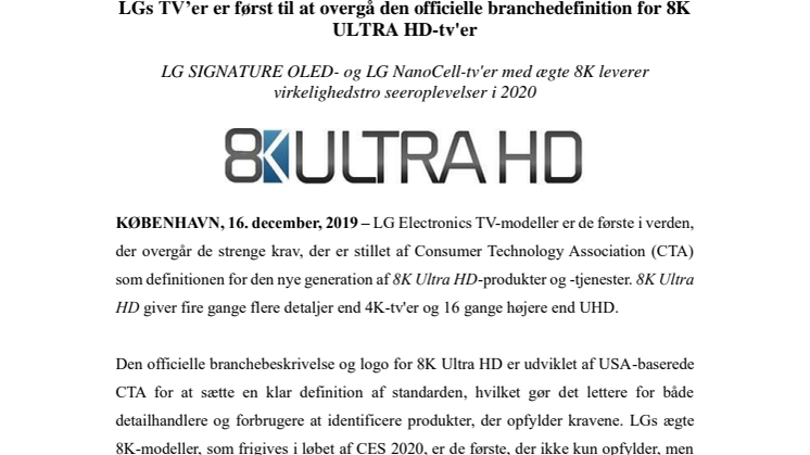 LGs TV’er er først til at overgå den officielle branchedefinition for 8K ULTRA HD-tv'er