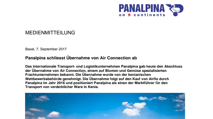 Panalpina schliesst Übernahme von Air Connection ab