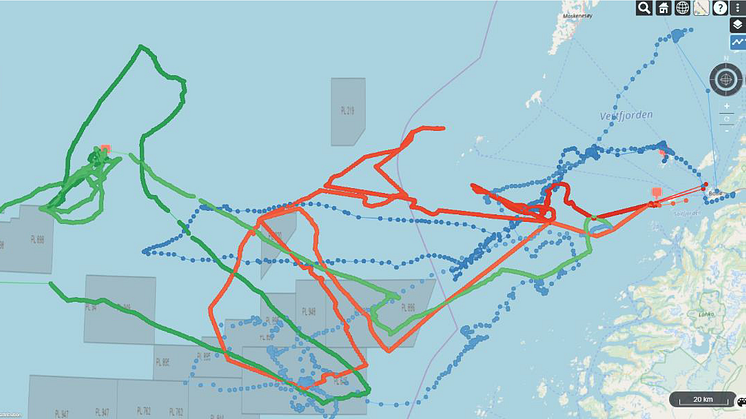 The image shows the glider tracks since the survey started 8th of March
