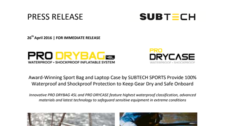 Subtech Sports: Award Winning Sport Bag and Laptop Case by Subtech Sport Provide 100% Waterproof and Shockproof Protection to Keep Gear Dry and Safe On Board
