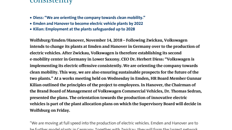 Volkswagen-koncernen fortsätter implementeringen av e-strategin