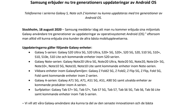 Samsung erbjuder nu tre generationers uppdateringar av Android OS