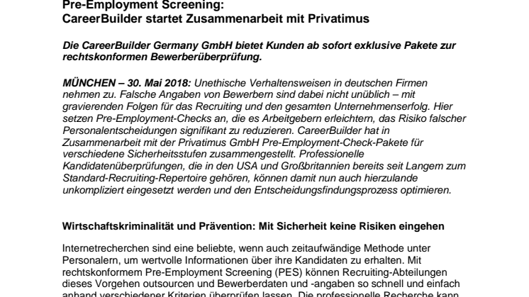 Pre-Employment Screening: CareerBuilder startet Zusammenarbeit mit Privatimus