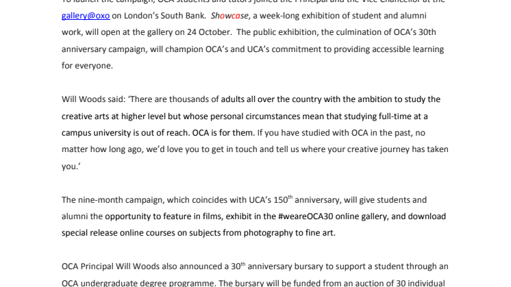 Open College of the Arts and UCA celebrate 30 years of creativity for everyone