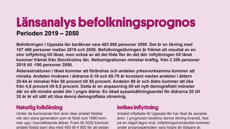 Länsanalys: Befolkningsprognos 2019 - 2050