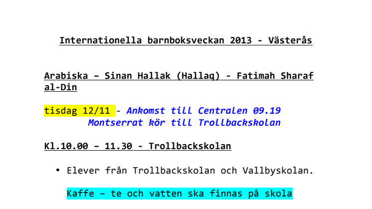 Planering Internationella Barnboksveckan 2013