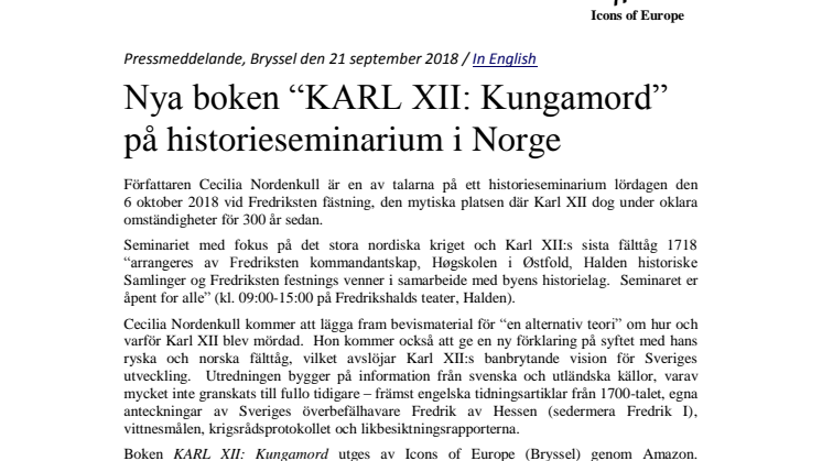 Nya boken “KARL XII: Kungamord” på historieseminarium i Norge