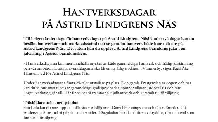 Hantverksdagar på Astrid Lindgrens Näs 