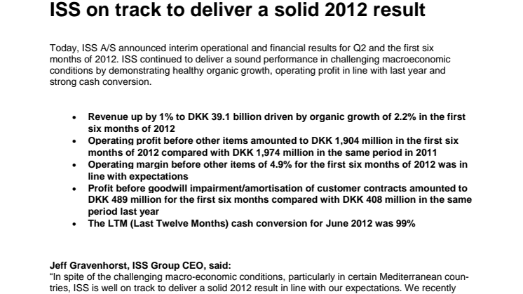 ISS on track to deliver a solid 2012 result