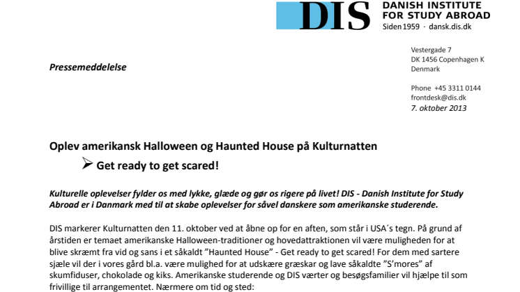 Oplev amerikansk Halloween og Haunted House på Kulturnatten - Get ready to get scared!