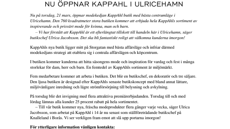 Nu öppnar KappAhl i Ulricehamn