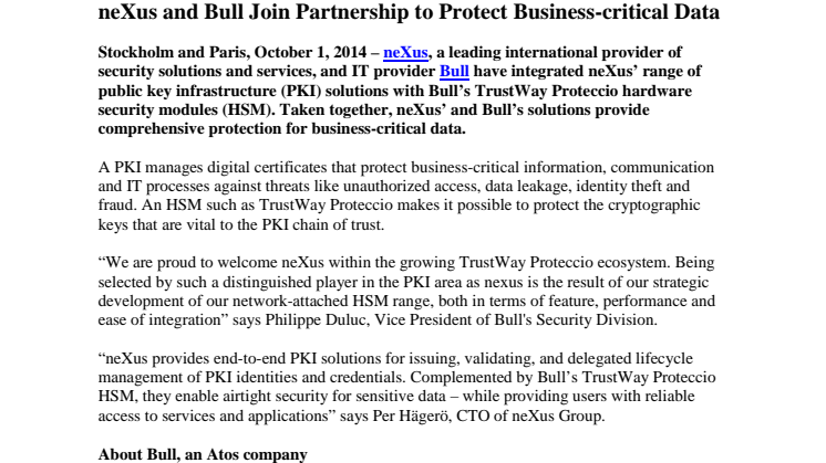 neXus and Bull Join Partnership to Protect Business-critical Data