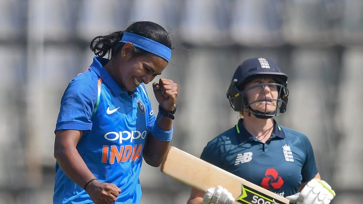 Shikha Pandey took 4-18. Image: AFP