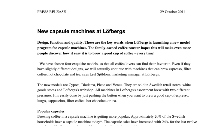 New capsule machines at Löfbergs