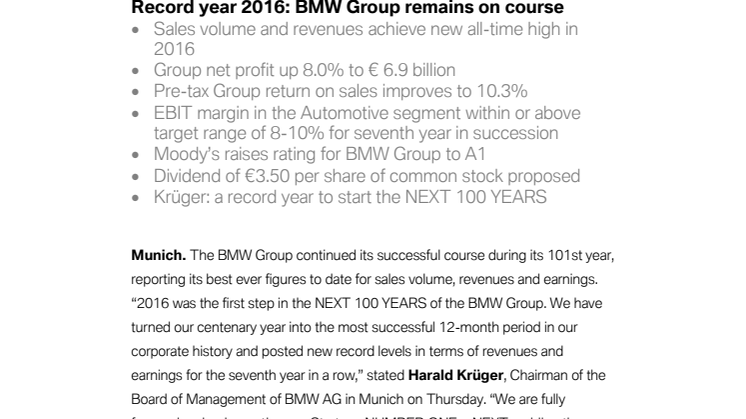 Record year 2016 for BMW Group