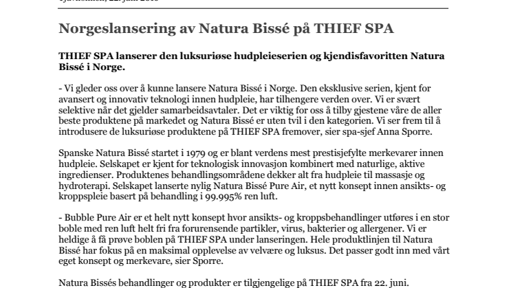 Norgeslansering av Natura Bissé på THIEF SPA 