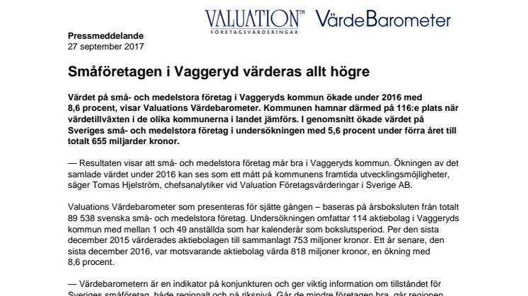 Värdebarometern 2017 Vaggeryds kommun