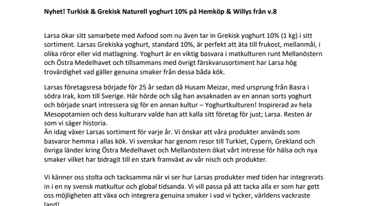 Nyhet! Turkisk & Grekisk Naturell yoghurt på Hemköp & Willys från v.8