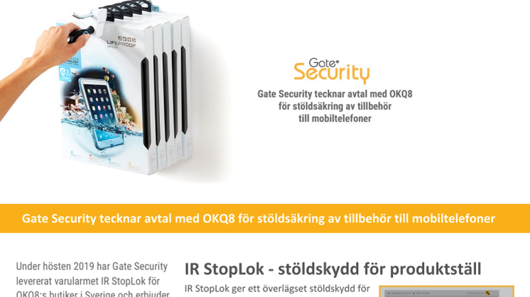 PDF: Gate Security tecknar avtal med OKQ8 för stöldsäkring av tillbehör till mobiltelefoner