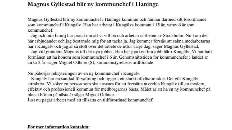 Magnus Gyllestad blir ny kommunchef i Haninge kommun