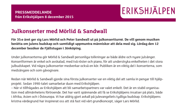 Mörlid & Sandwall ger konsert i Jönköping