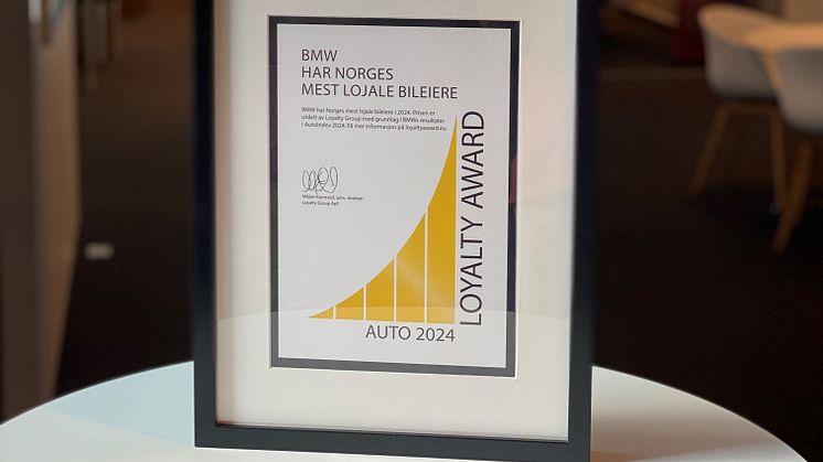 BMW Group Norway AutoIndex Loyalty Award 2024-diploma