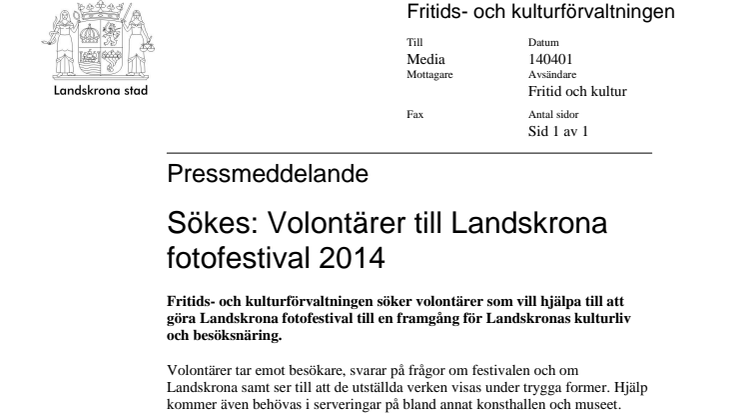 Sökes: Volontärer till Landskrona fotofestival 2014