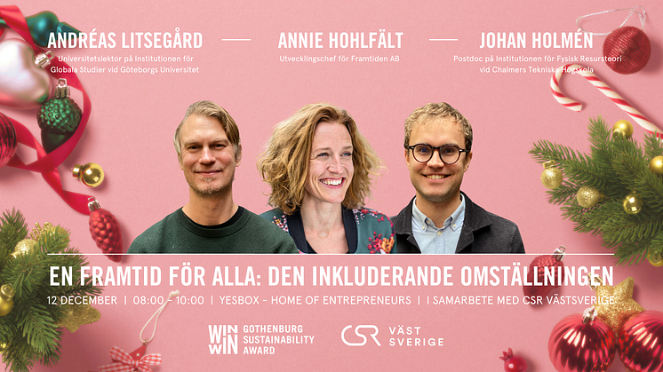 Frukostföreläsning om inkluderande omställning med forskarna Andréas Litsegård (Chalmers) & Johan Holmén (GU) samt WIN WIN Awards juryordförande Annie Hohlfält (Framtiden AB)