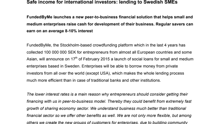 Safe income for international investors: lending to Swedish SMEs
