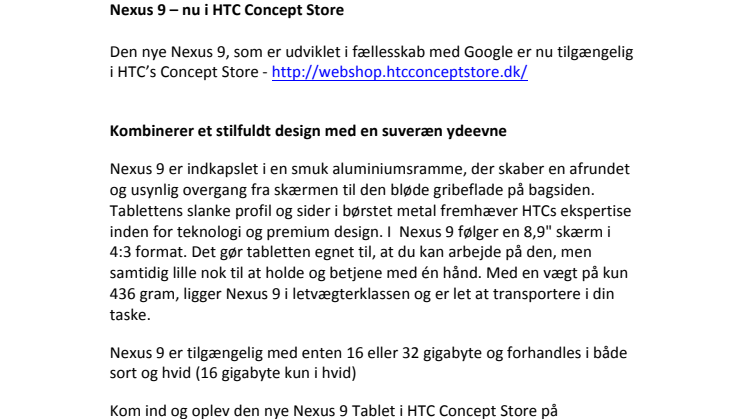 Nexus 9 – nu i HTC Concept Store