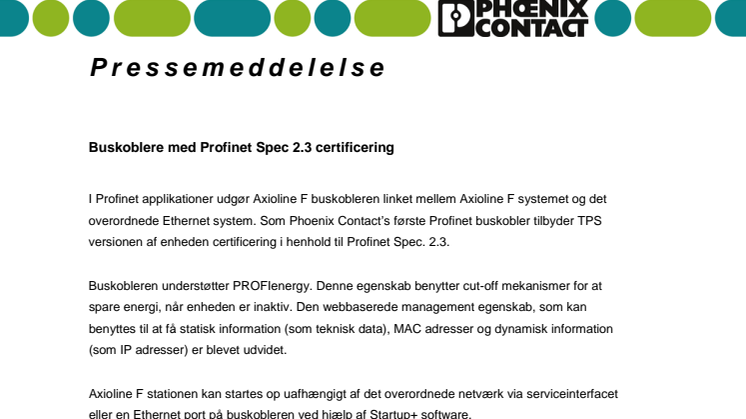Buskoblere med Profinet Spec 2.3 certificering
