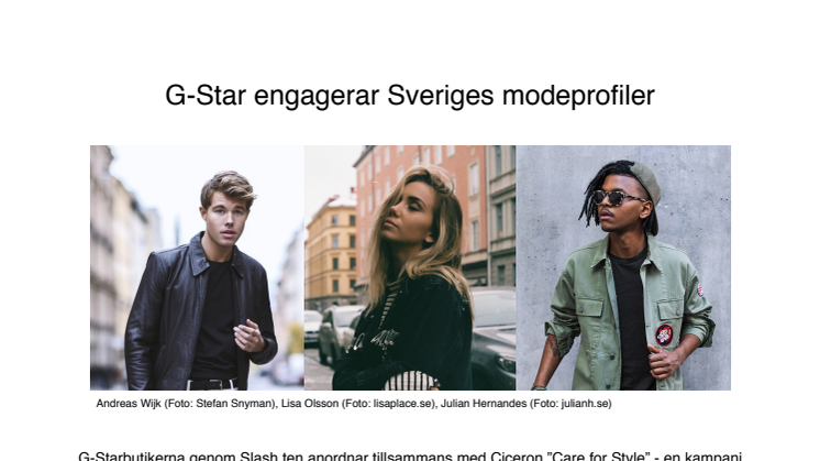 G-Star engagerar Sveriges modeprofiler med Ciceron