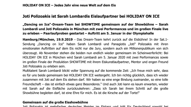 Joti Polizoakis ist Sarah Lombardis Eislaufpartner bei HOLIDAY ON ICE
