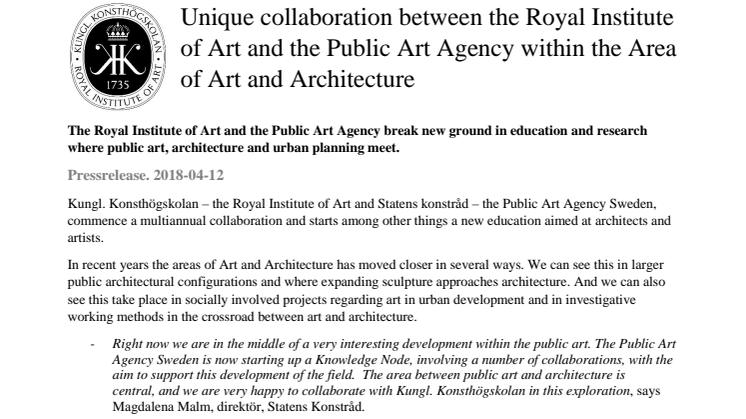 Unikt samarbete mellan två stora institutioner inom konst- och arkitekturfältet