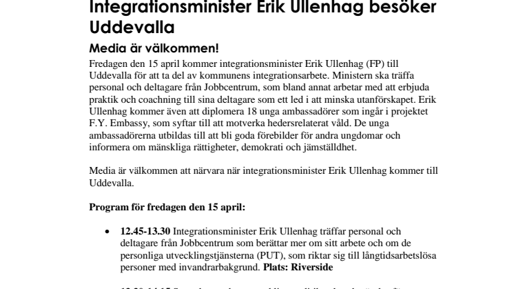 Integrationsminister Erik Ullenhag besöker Uddevalla
