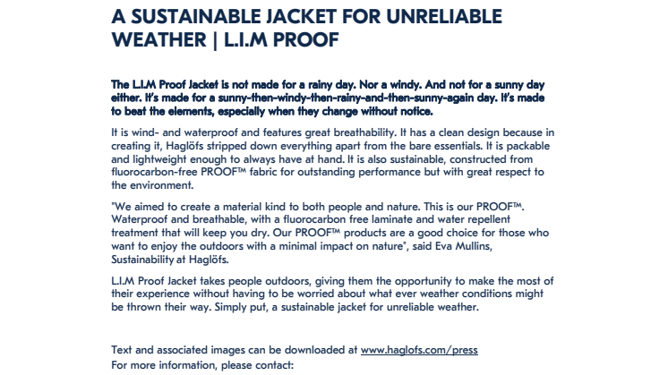 A SUSTAINABLE JACKET FOR UNRELIABLE WEATHER | L.I.M PROOF