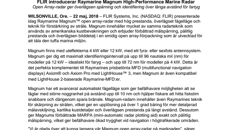 Raymarine: FLIR introducerar Raymarine Magnum High-Performance Marine Radar