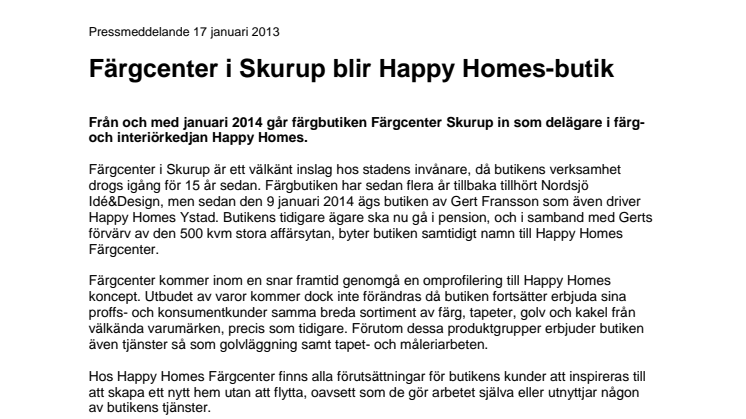 Färgcenter i Skurup blir Happy Homes-butik