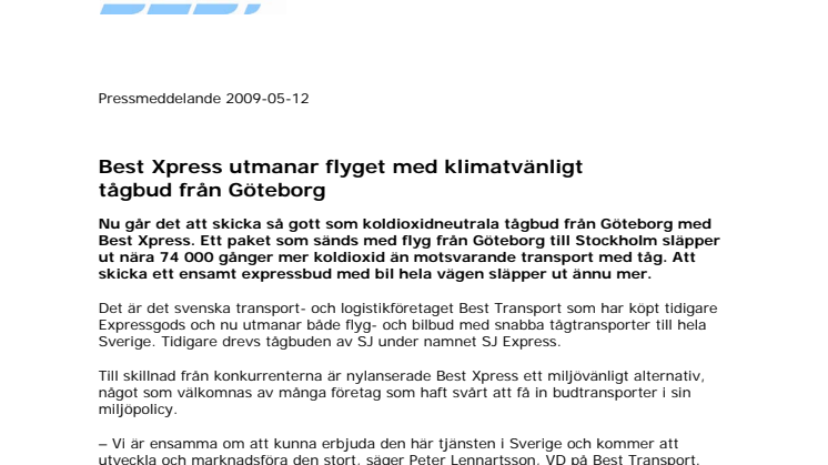 Best Xpress utmanar flyget med klimatvänligt tågbud från Göteborg