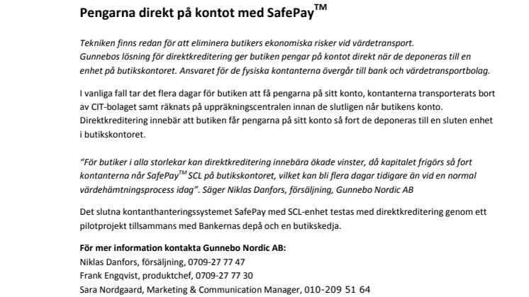 Pengarna direkt på kontot med SafePay