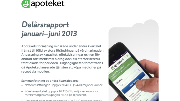 Apotekets delårsrapport: januari - juni 2013