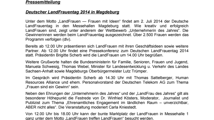 Deutscher LandFrauentag 2014 in Magdeburg - zu Gast in Sachsen-Anhalt