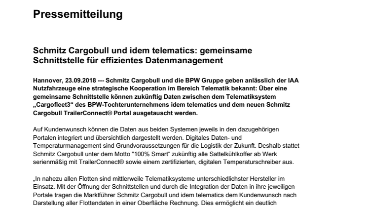 Schmitz Cargobull und idem telematics: gemeinsame Schnittstelle für effizientes Datenmanagement 