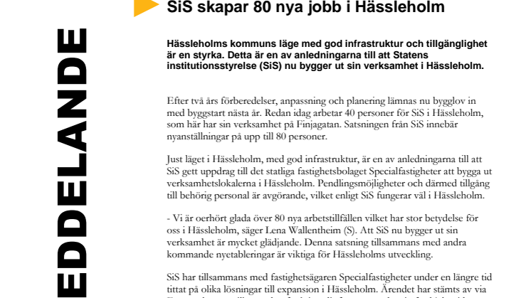 SiS skapar 80 nya jobb i Hässleholm