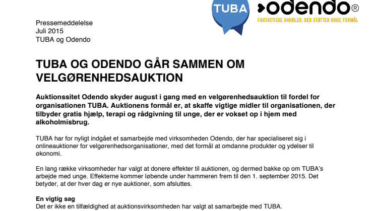 TUBA og Odendo går sammen om velgørenhedsauktion